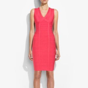 Herve Leger Rose Pink Bandage Sleeveless V-Neck Dress